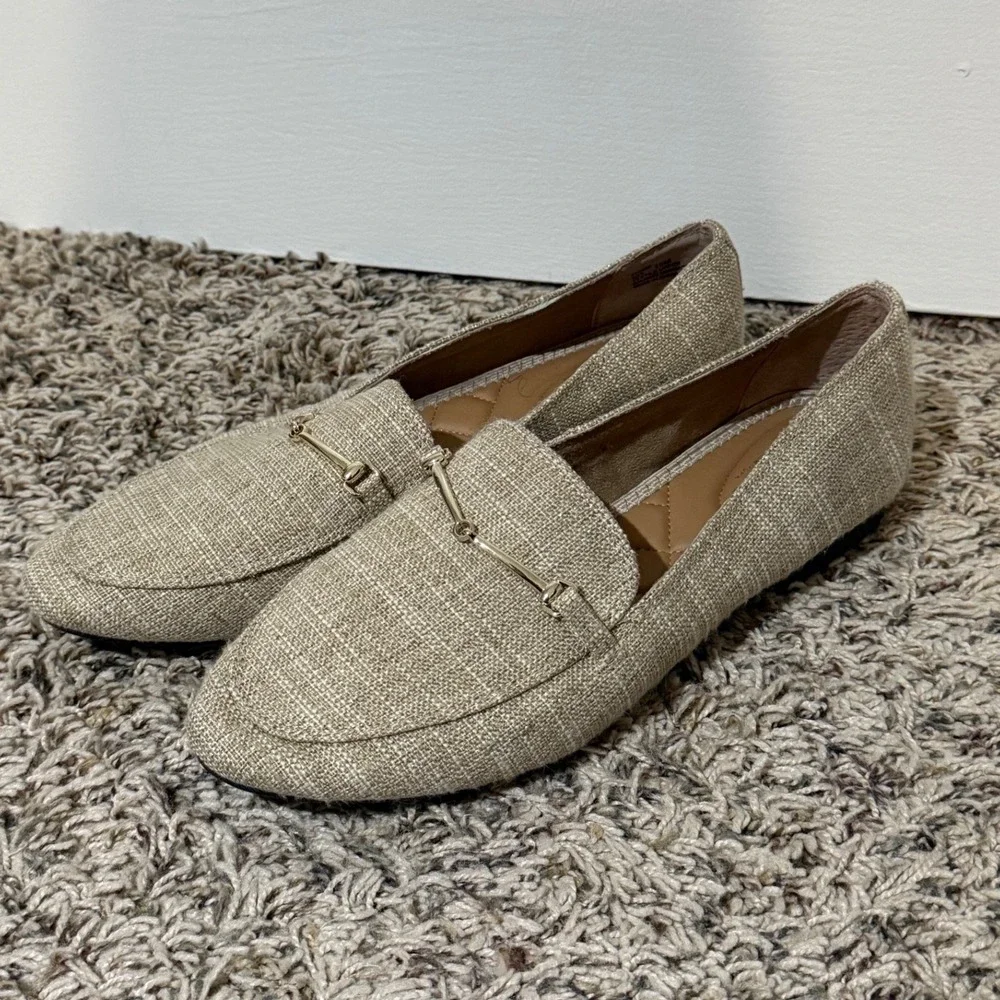 Rachel Zoe Womens Beige Textile Horsebit Loafers Almond Toe Flats 10M AXE